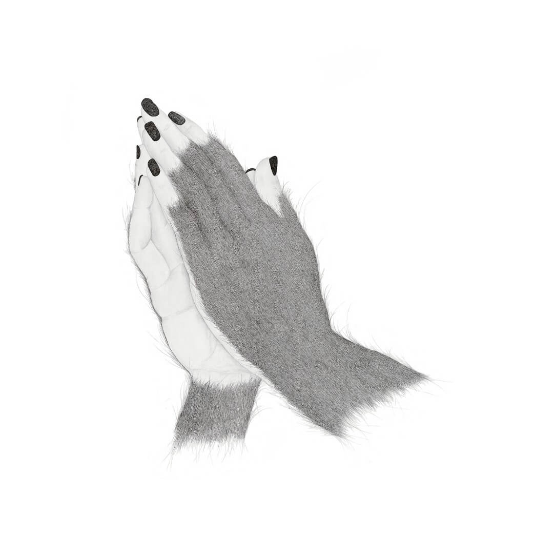 Untitled (Hands), 2018, ink on paper, 80x80 cm (white)